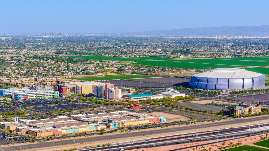 An aerial view of a city